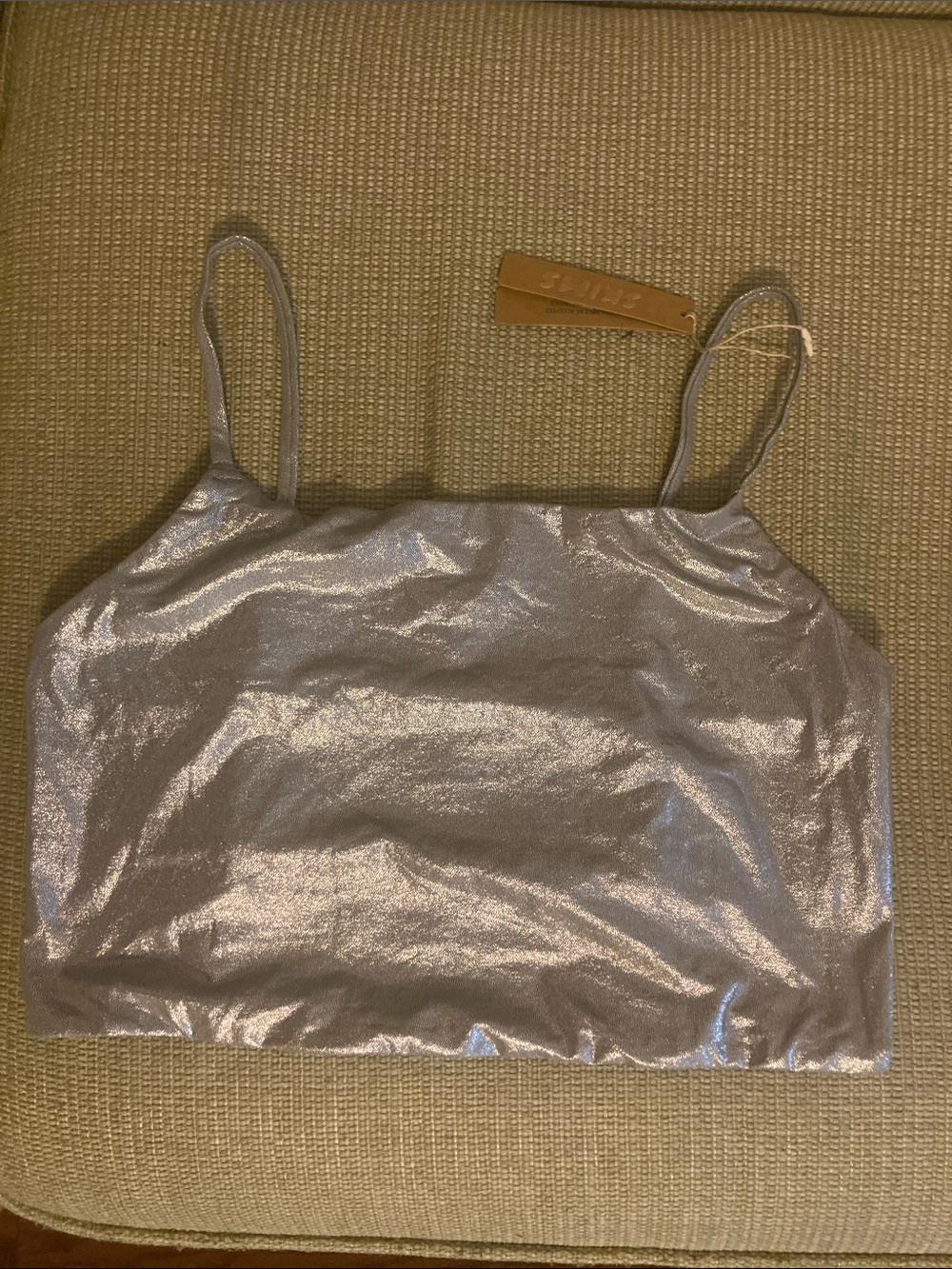 SKIMS metallic silver bikini top, L nwt
